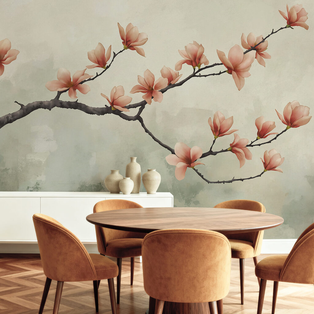 Bloesemtak boven geschilderde mist — interieur 3