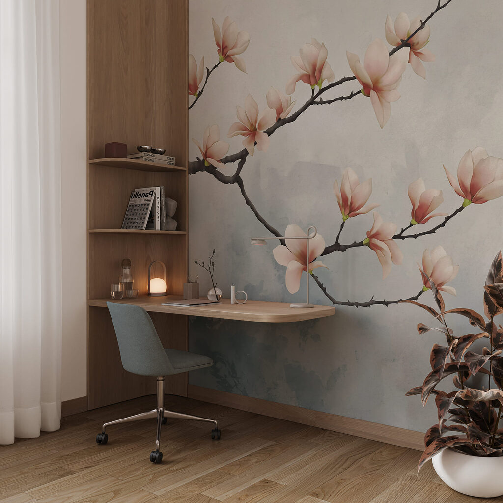 Bloesemtak boven geschilderde mist — interieur 3