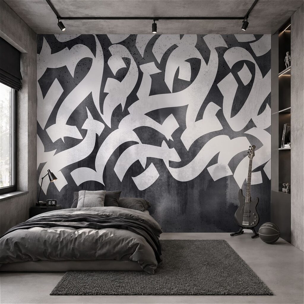 Witte en zwarte graffiti in een interieur