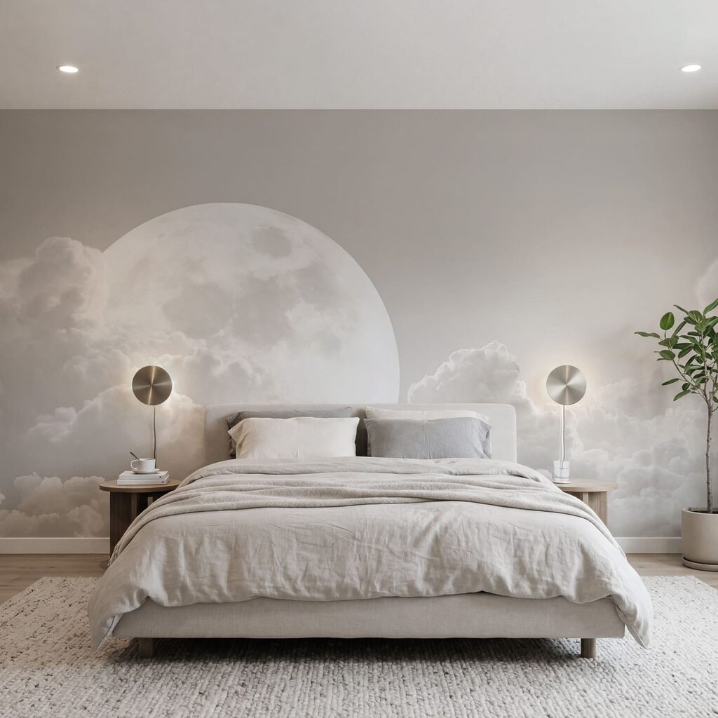 Volle maan achter de wolken in een interieur