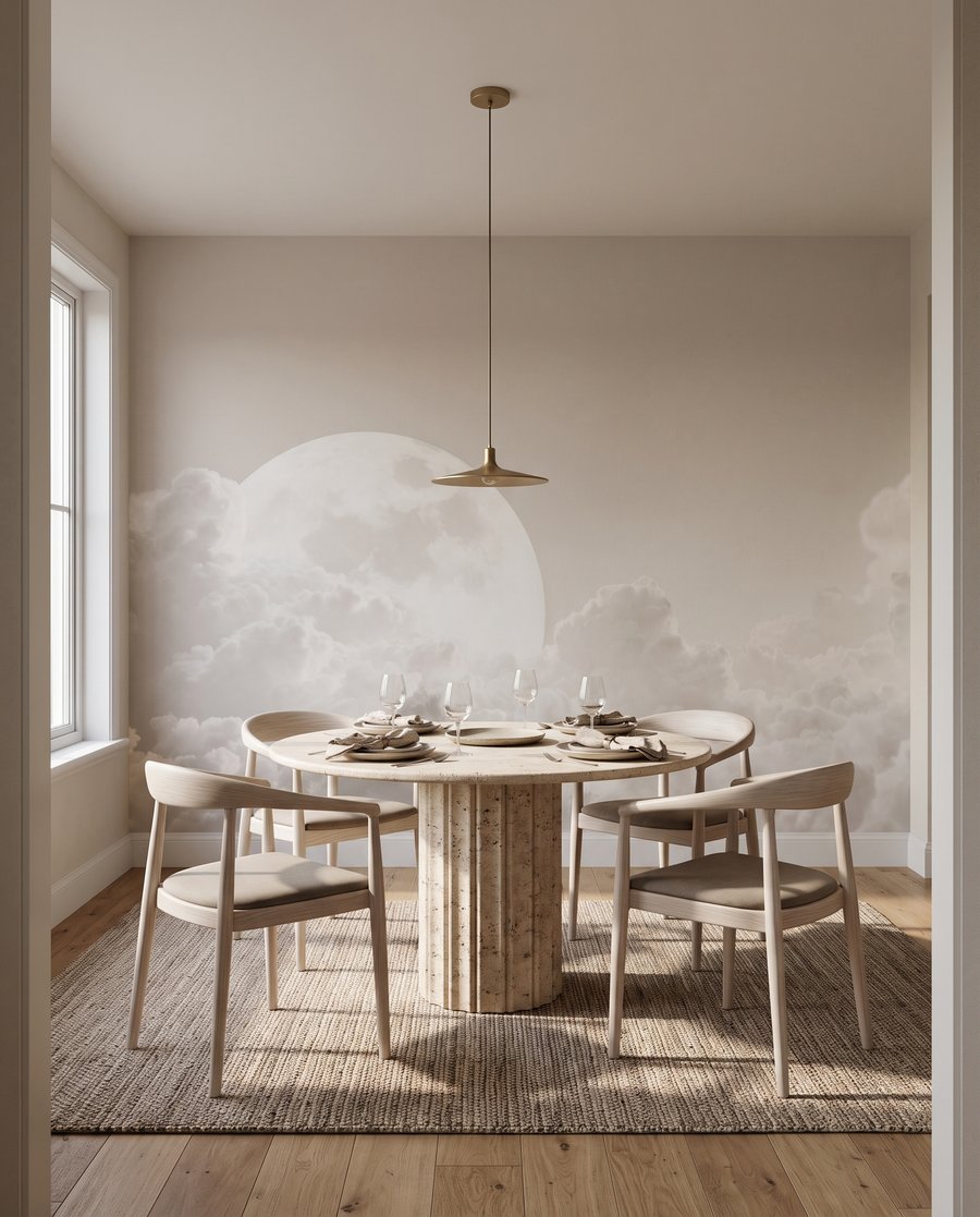 Volle maan boven wolken in een interieur