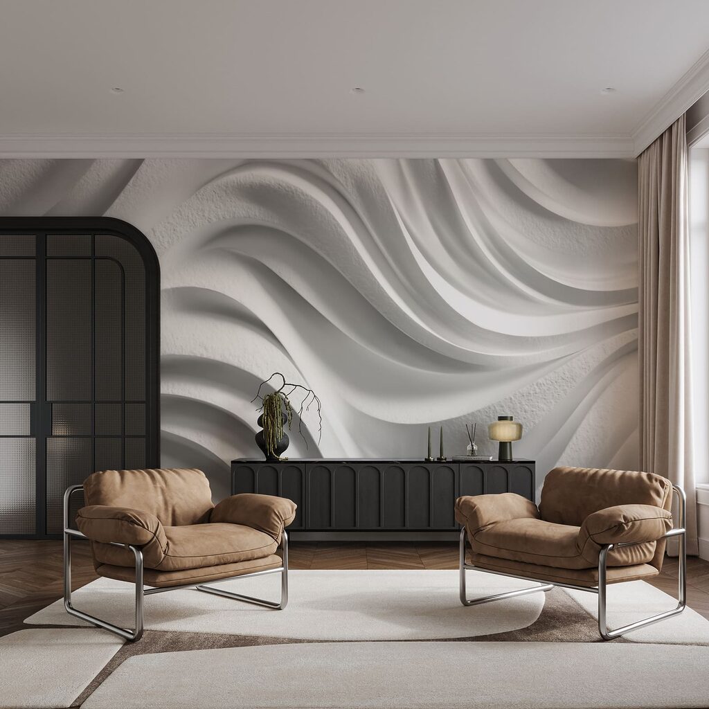 Elegante, golvende witte vormen in een interieur