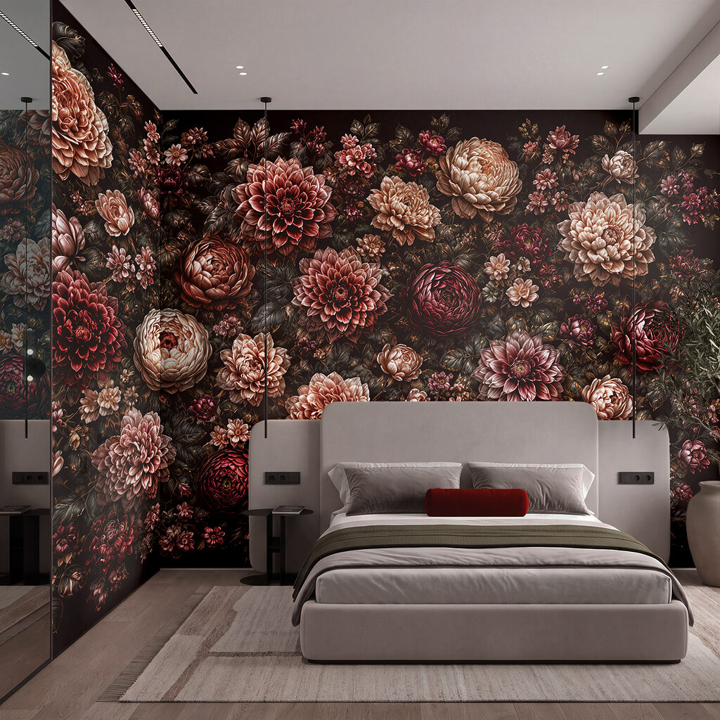 Een kleurrijke tuin vol bloeiende bloemen in een interieur