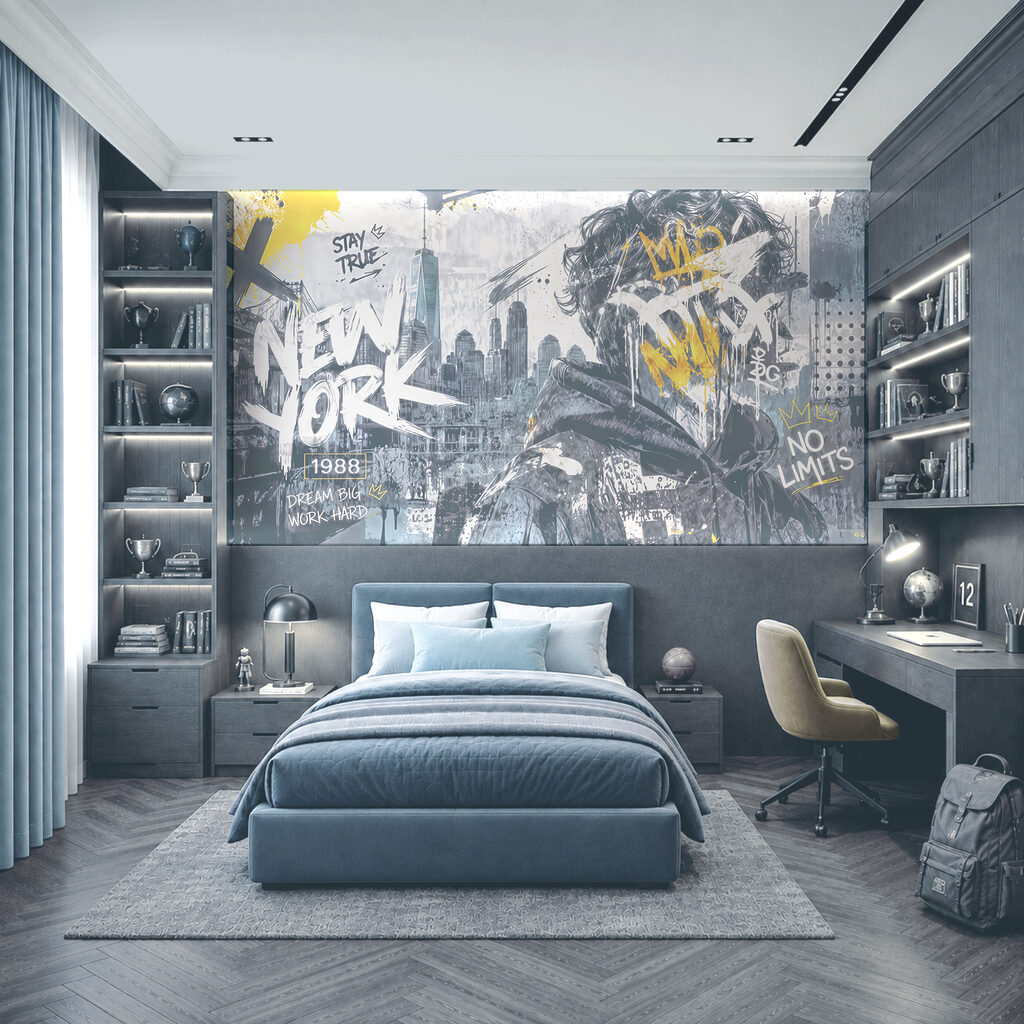Iemand met graffiti op zijn of haar gezicht in een interieur