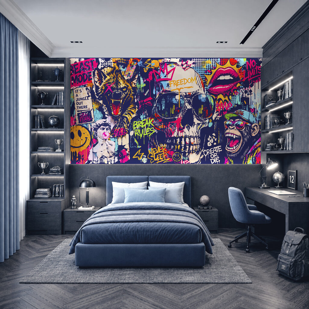 Schedel in felle graffiti — interieur 2
