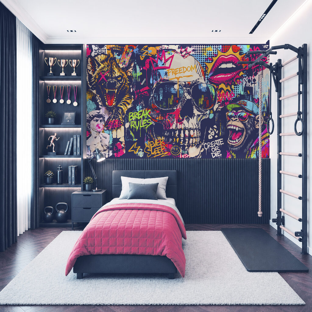 Schedel in felle graffiti — interieur 4