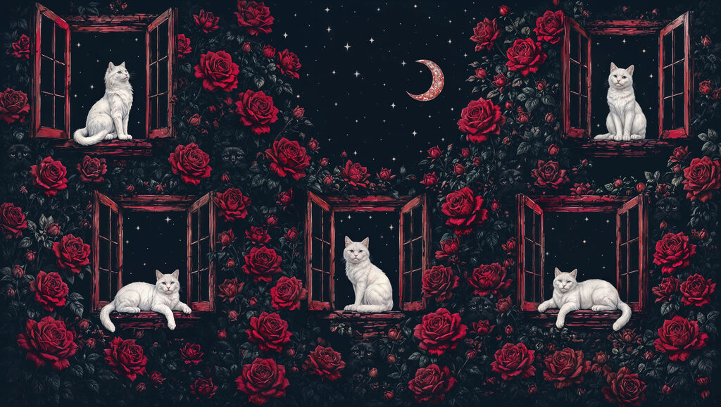 Katten in open ramen — volledig ontwerp