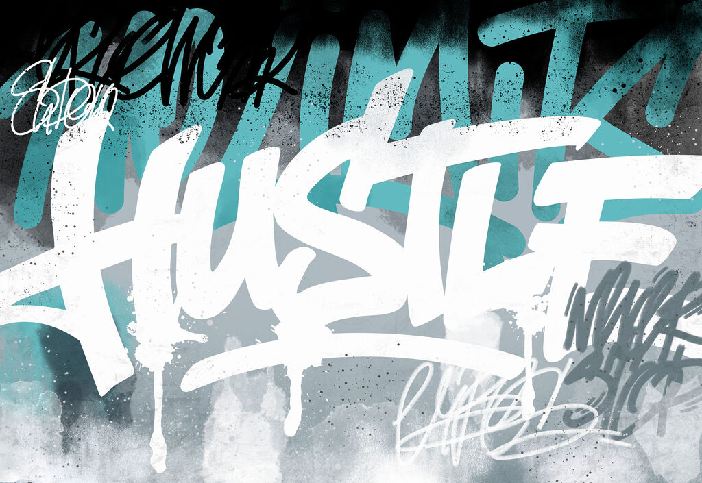 Hustle tussen verfspatten — volledig ontwerp