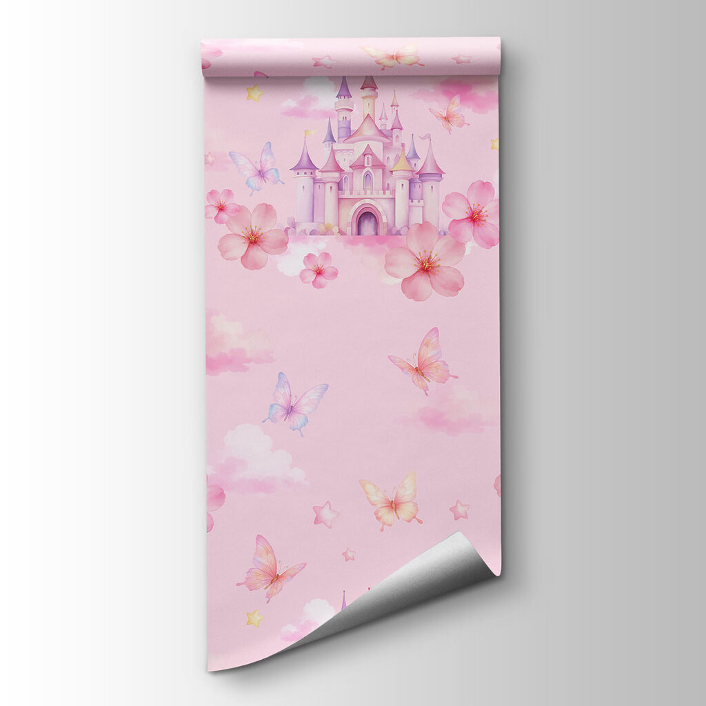 Roze achtergrond met roze wolken en vlinders — productweergave