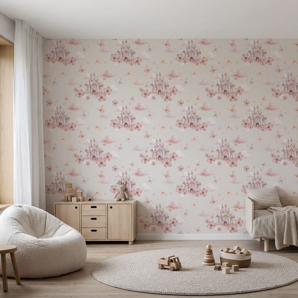 Motief met roze vlinders en een kasteel — interieur 1