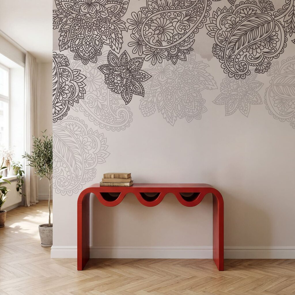 Paisleymotieven langs de bovenrand — interieur 3