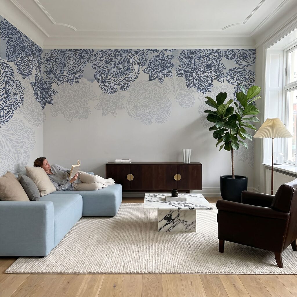 Paisleymotieven langs de bovenrand — interieur 3