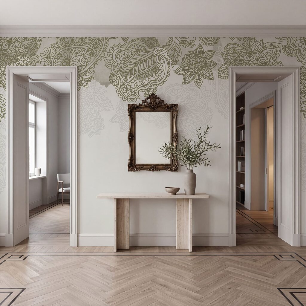 Paisleymotieven langs de bovenrand — interieur 4