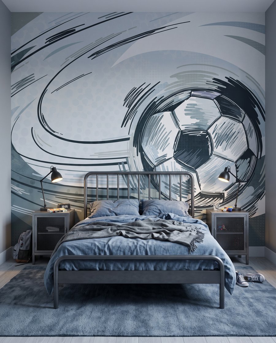 Voetbal langs een inktboog in een interieur