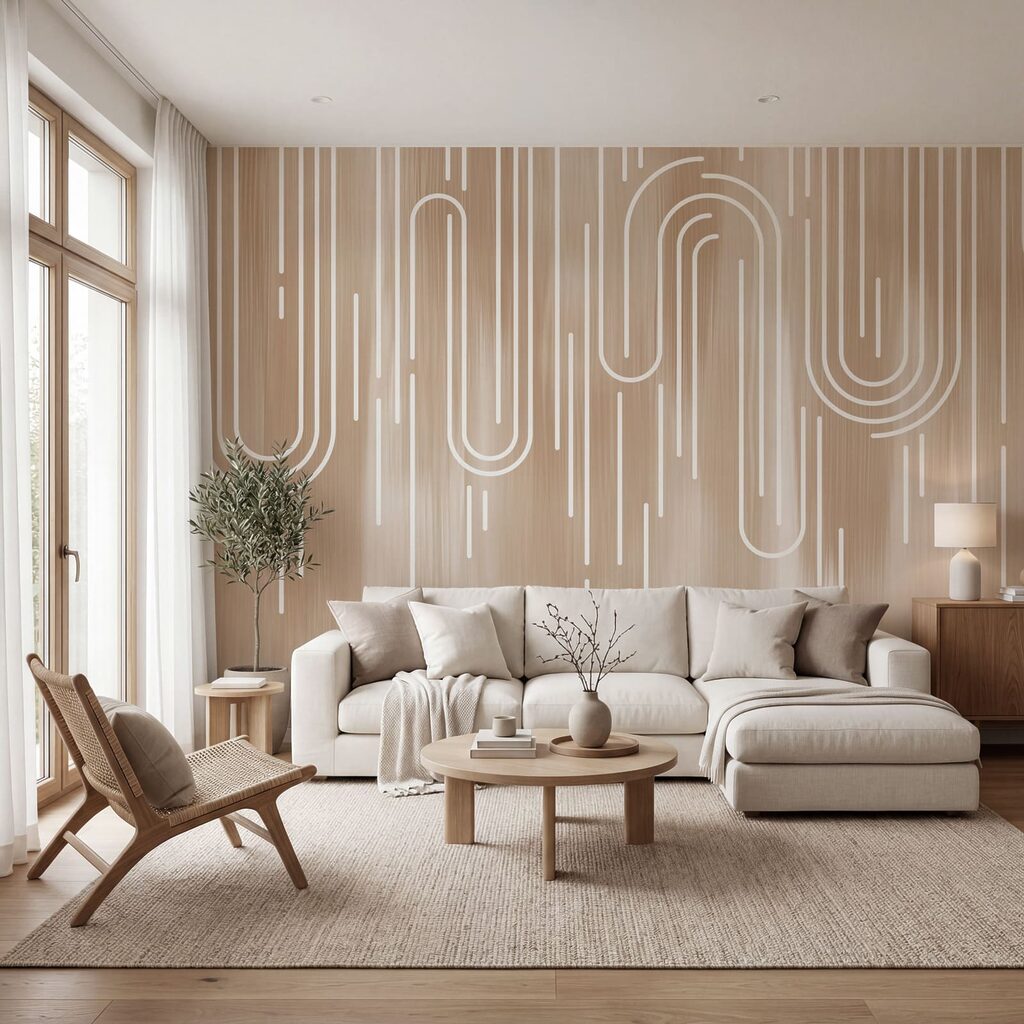 Witte lijnen op een bruine achtergrond in een interieur