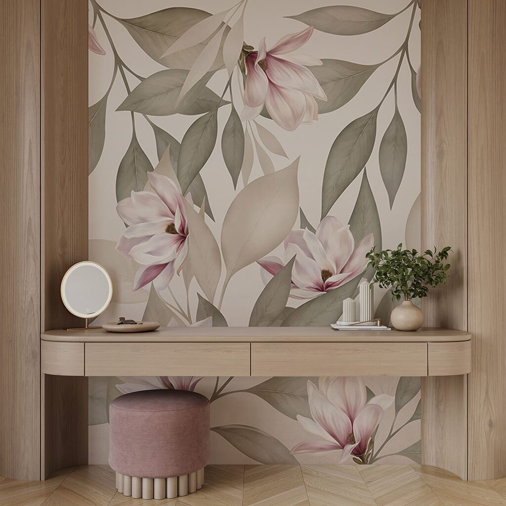 Roze bloesem, kronkelende takken — interieur 2