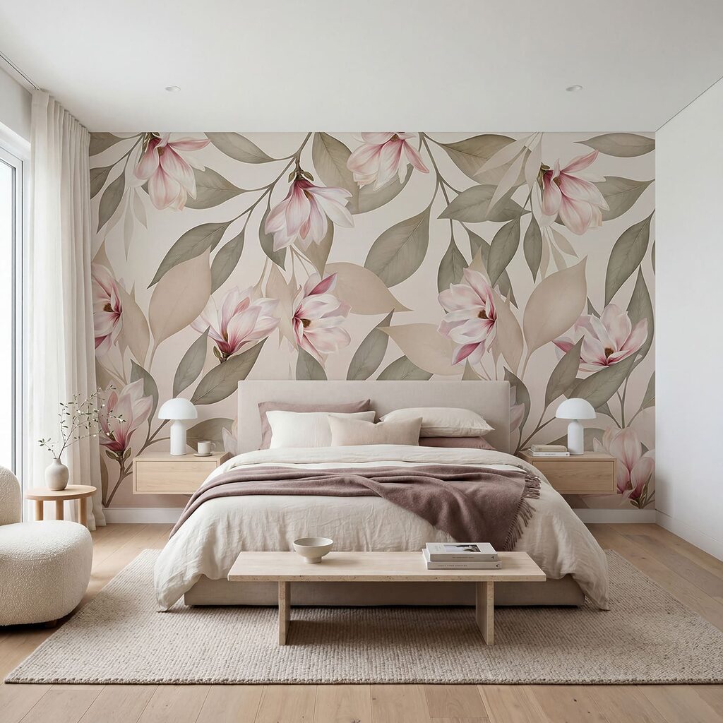 Roze bloesem, kronkelende takken — interieur 3