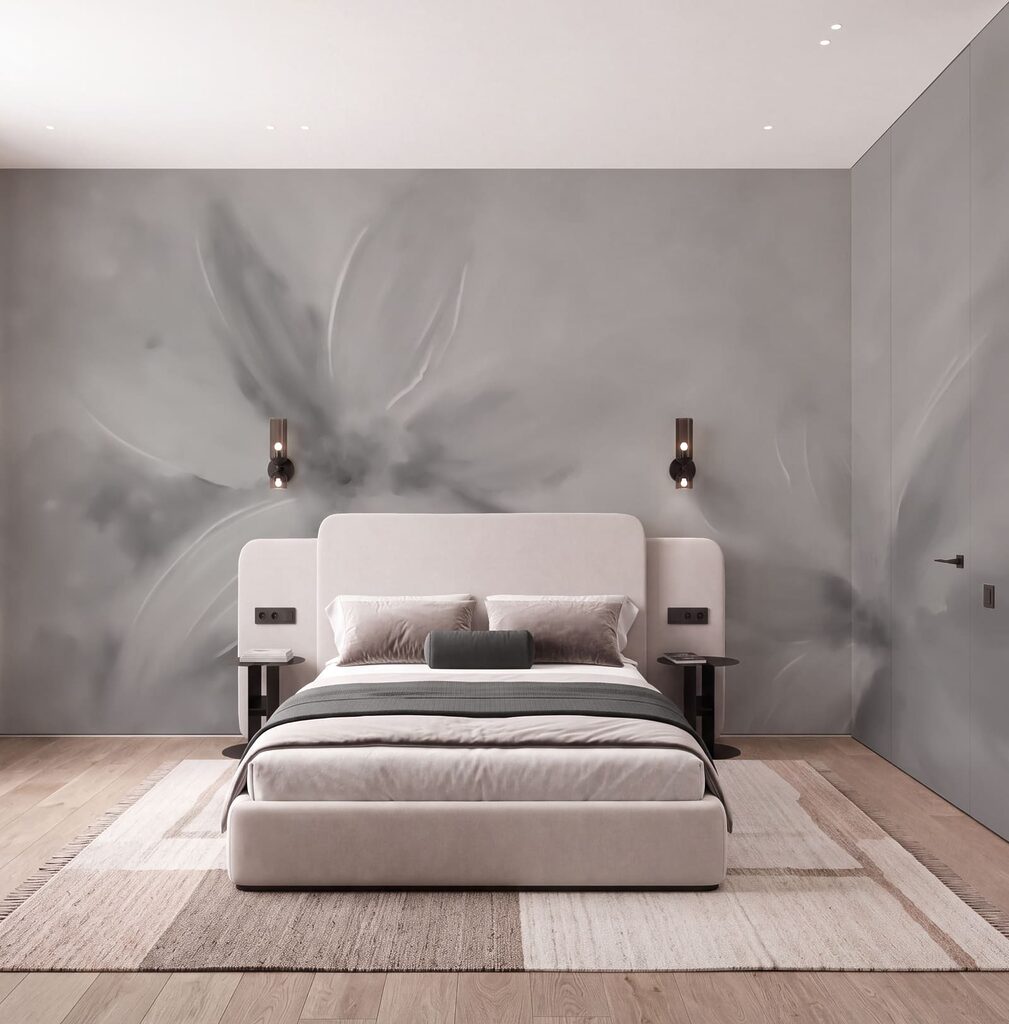 Grijze en witte afbeelding van bloemen — interieur 2