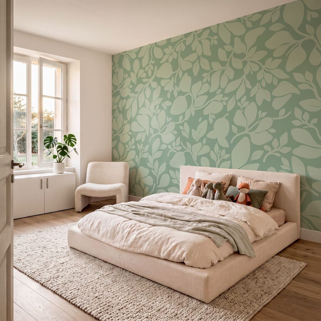 Bladpatroon op een groene achtergrond — interieur 3