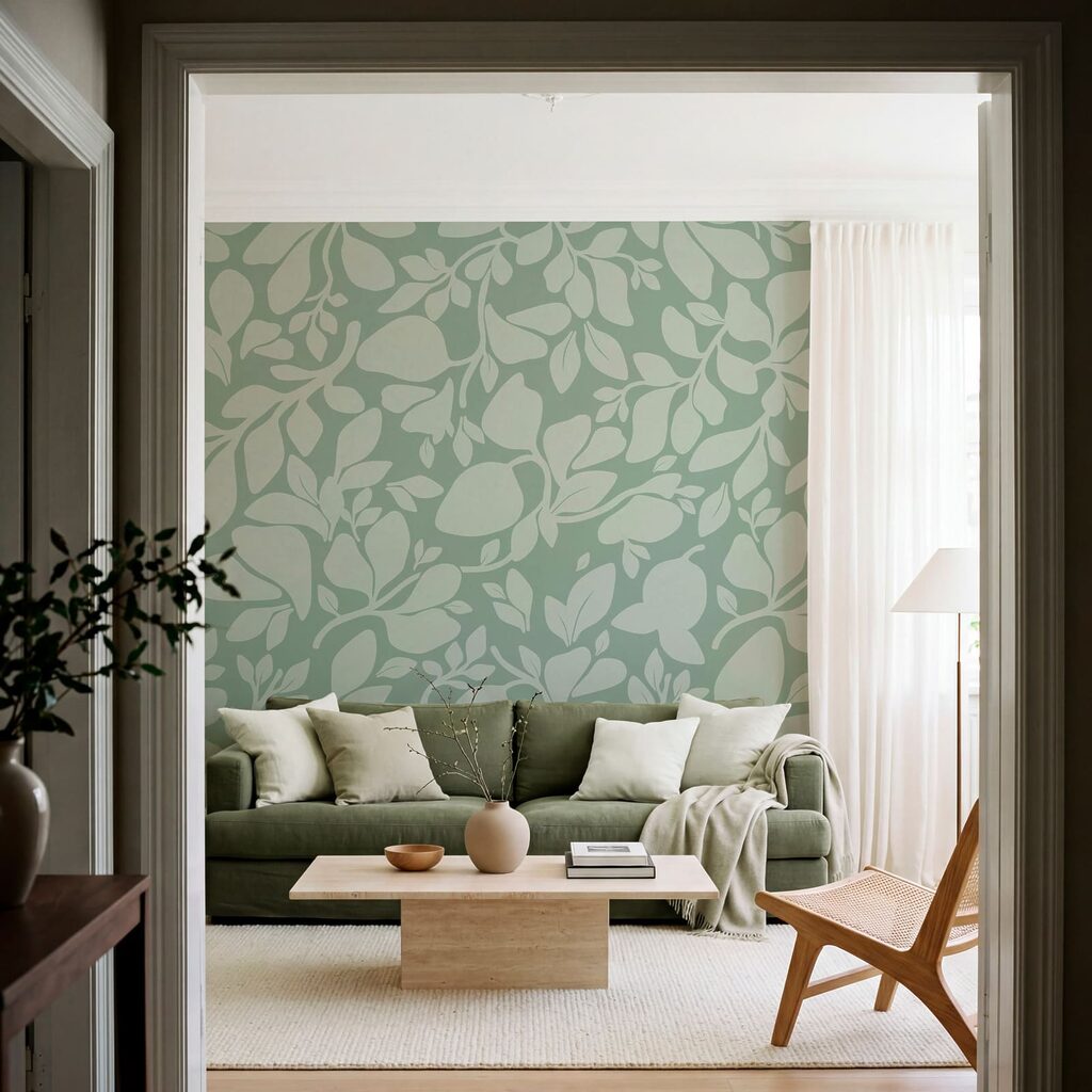 Bladpatroon op een groene achtergrond — interieur 1