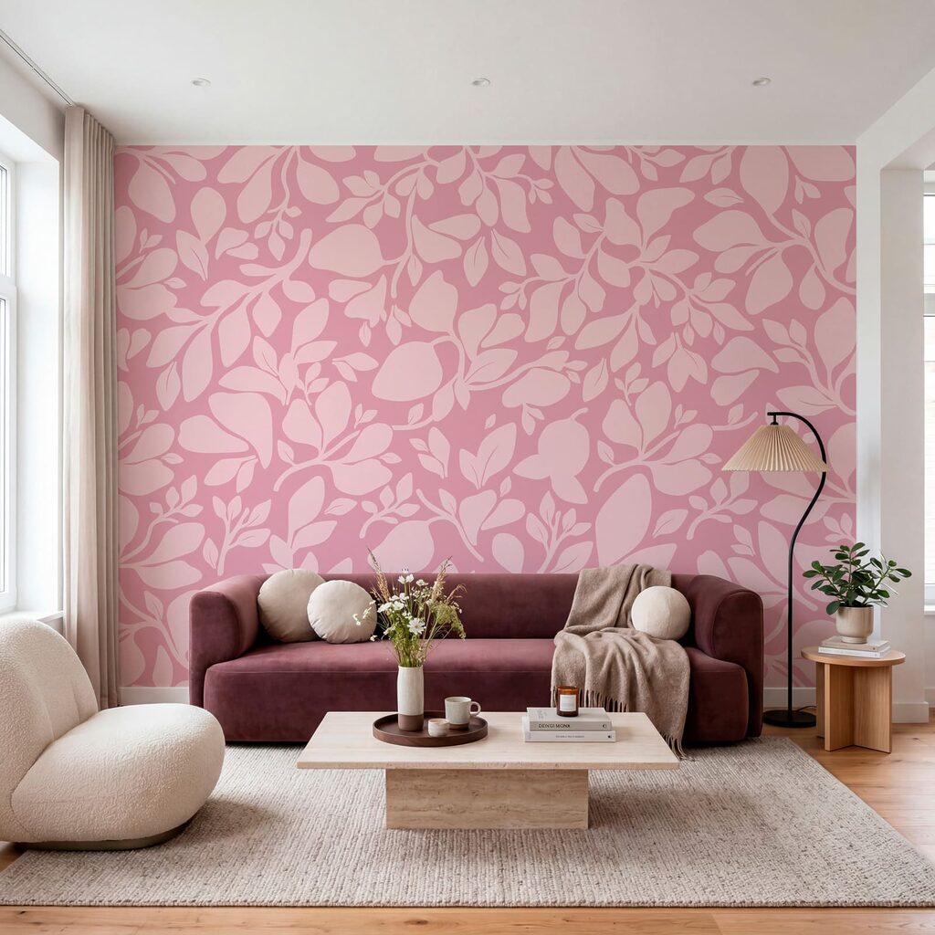 Roze patroon met bladeren — interieur 1