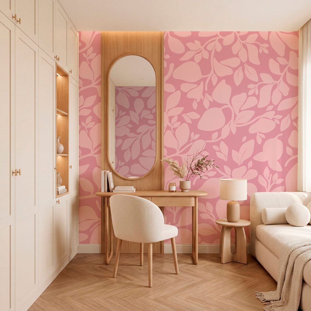 Roze patroon met bladeren — interieur 2