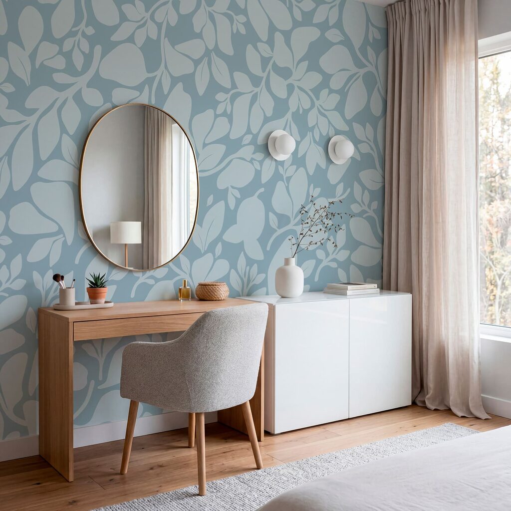 Bladmotief op een blauwe achtergrond — interieur 1