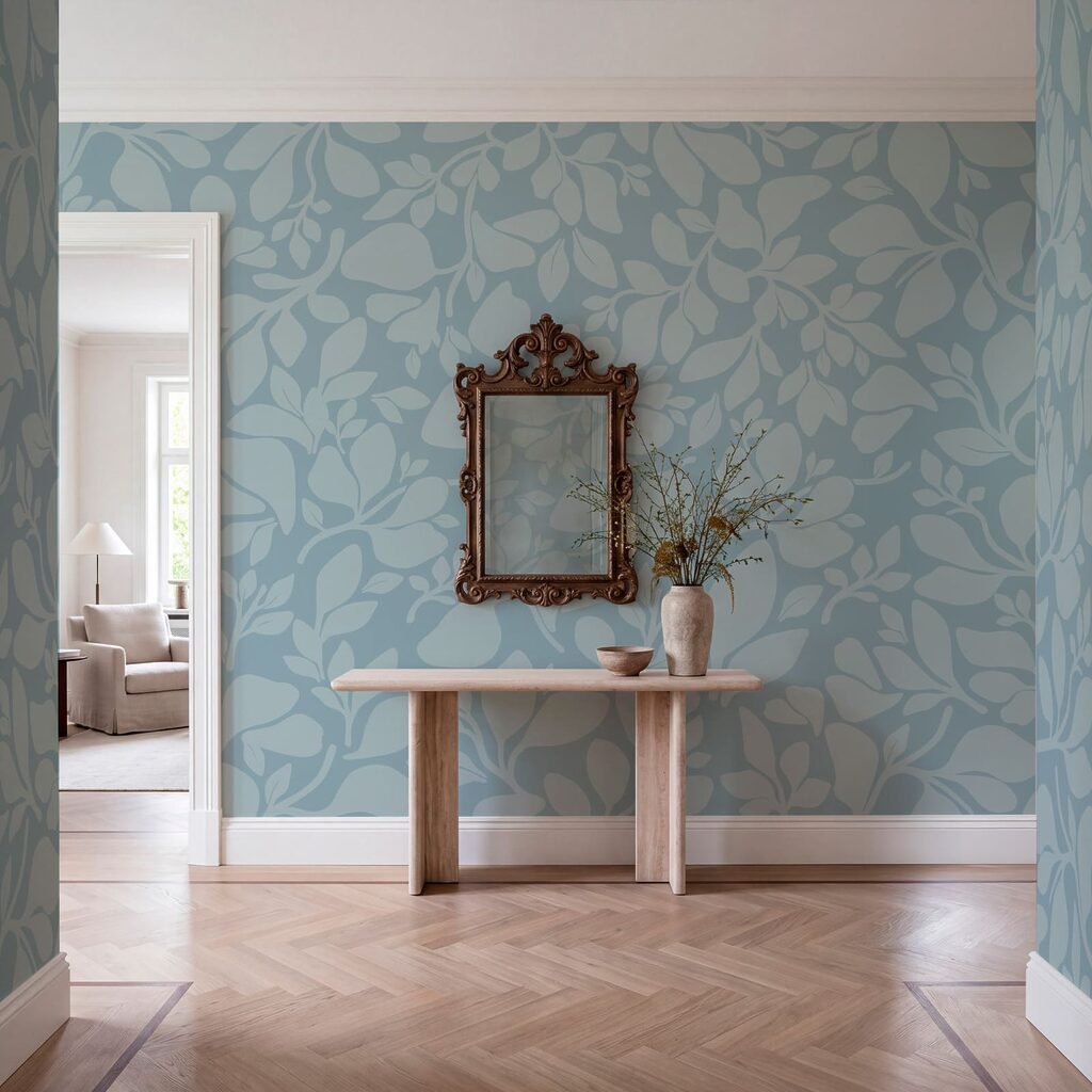 Bladmotief op een blauwe achtergrond — interieur 2