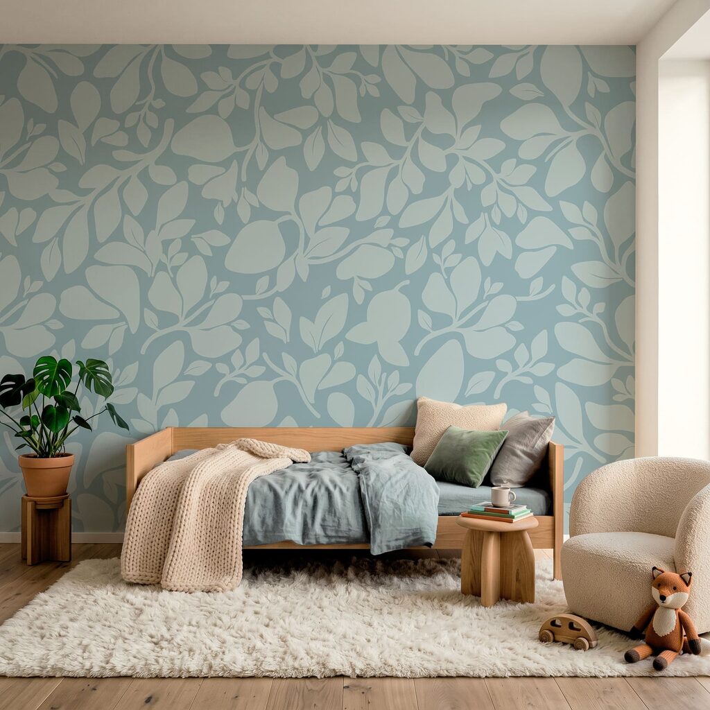 Bladmotief op een blauwe achtergrond — interieur 3