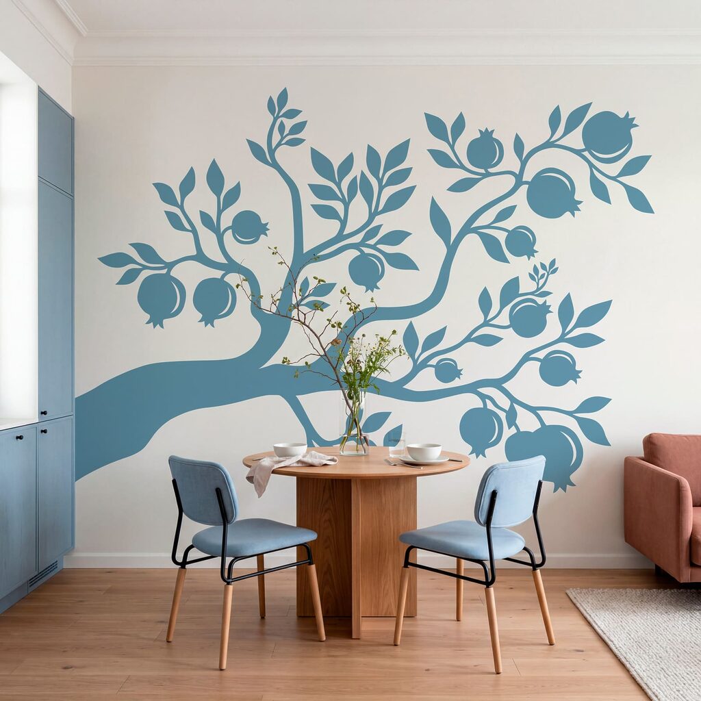 Blauwe boom met bladeren en vruchten — interieur 2