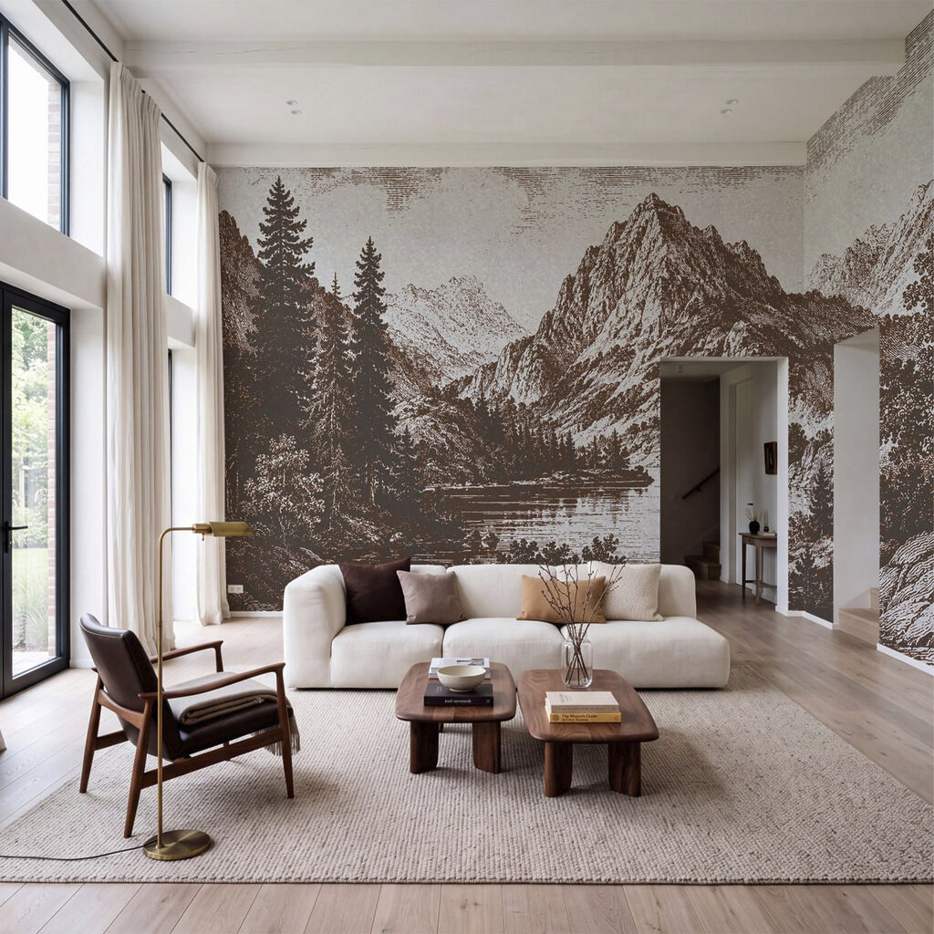 Bergketen met bomen en een meer — interieur 1