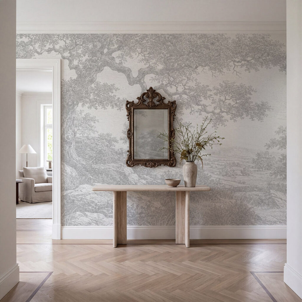 Tekening van een boom en rotsen — interieur 2