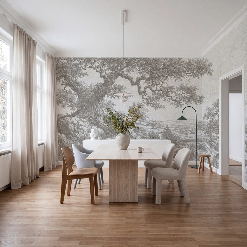 Tekening van een boom en een rotsachtig landschap — interieur 2