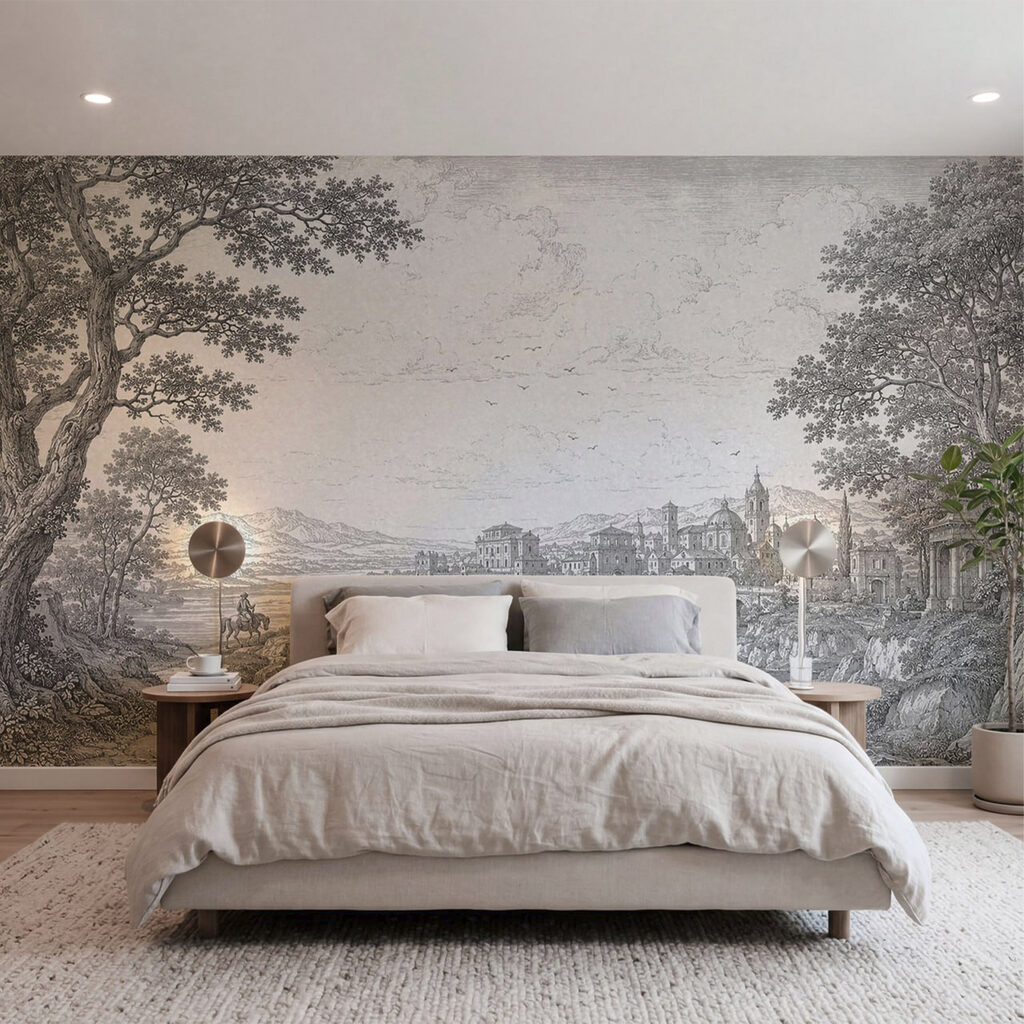 Tekening van een stad met een brug en een rivier — interieur 2