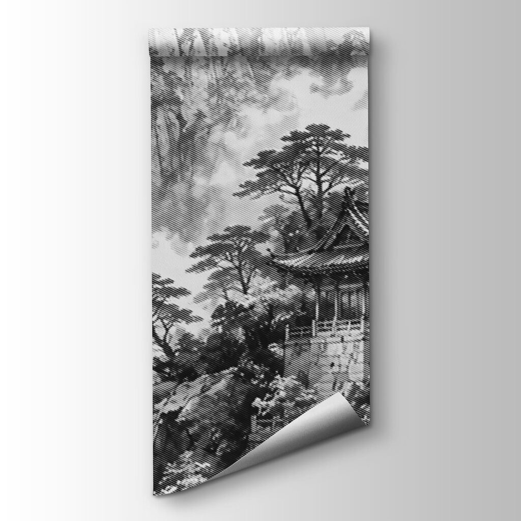 Schilderij van een gebouw op een berg — productweergave