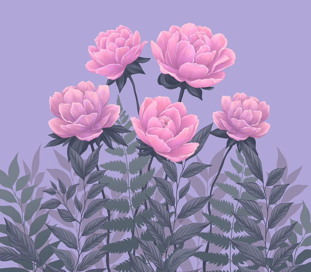 Roze bloei op lila — volledig ontwerp