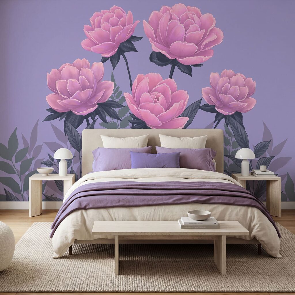 Groep roze bloemen en bladeren in een interieur