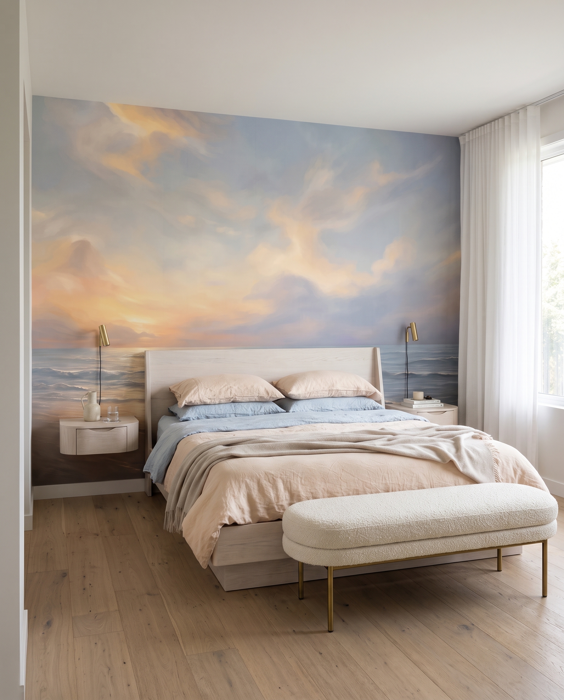 Avondzon langs de branding in een interieur