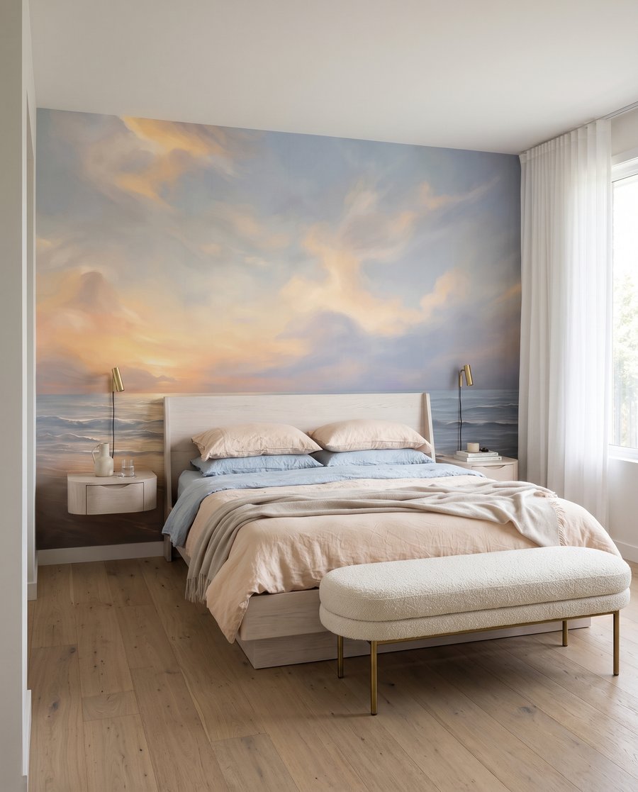 Avondzon langs de branding in een interieur