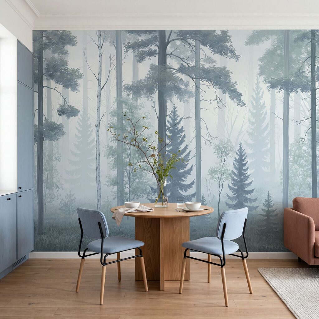 Hoge stammen in bosnevel — interieur 1