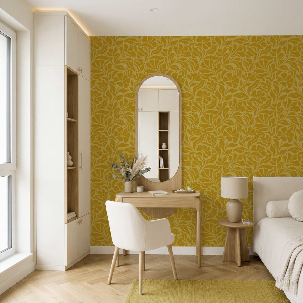 Geel en wit patroon in een interieur