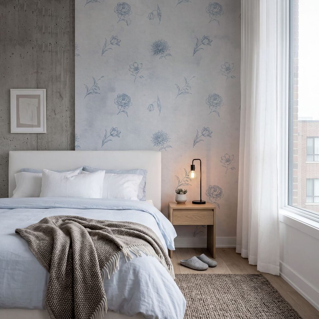 Blauw-wit bloemenpatroon in een interieur