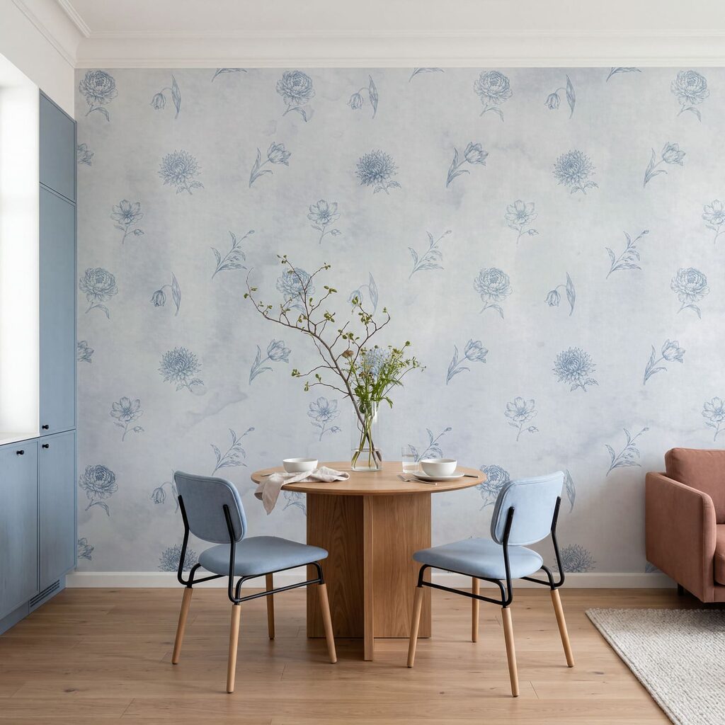 Bloempjes op verweerde verf — interieur 2