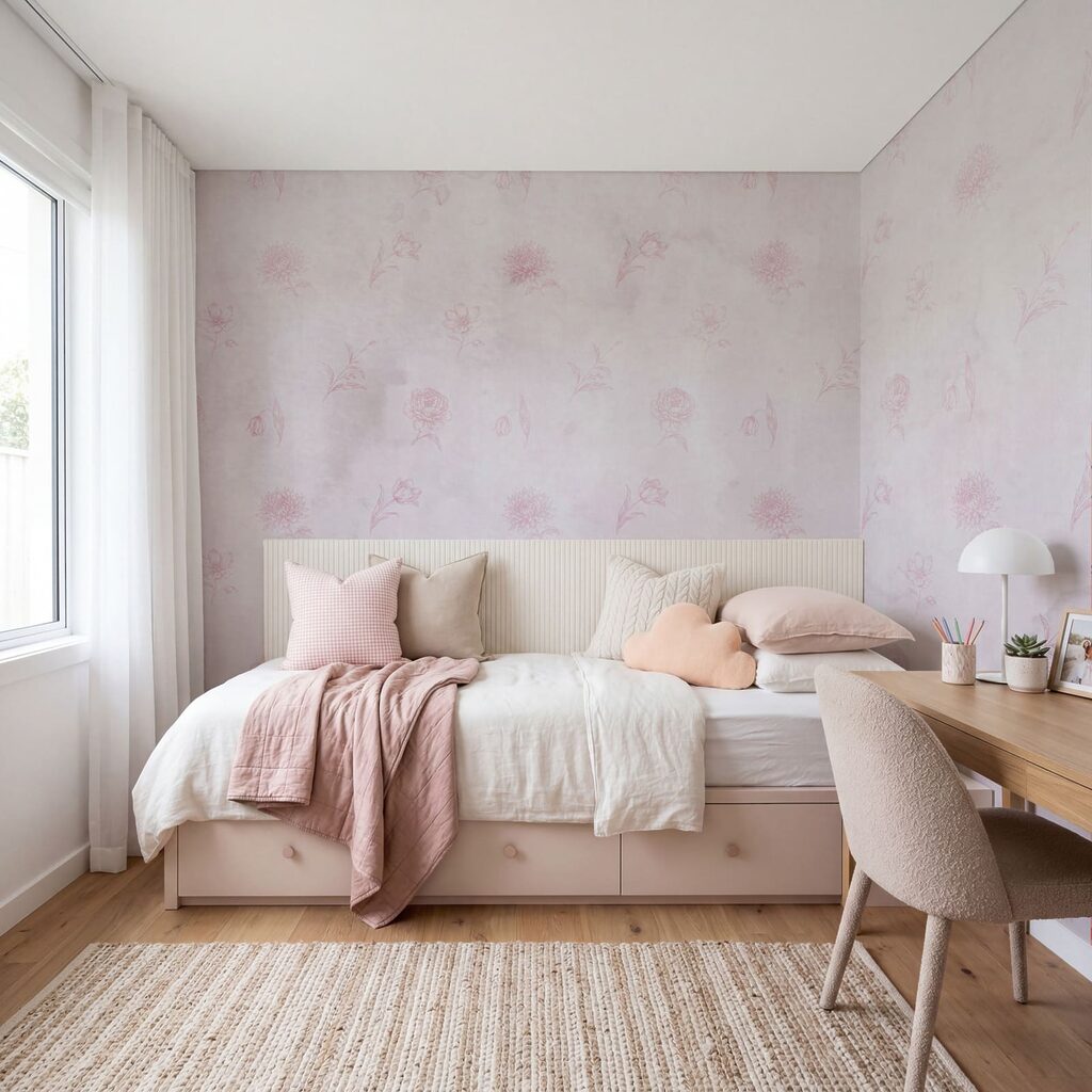 Bloempjes op verweerde verf — interieur 1