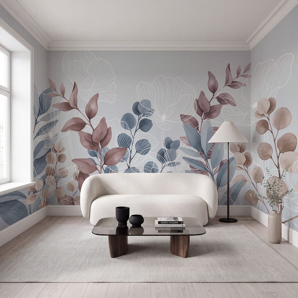 Elegant bloemmotief in zachte tinten in een interieur