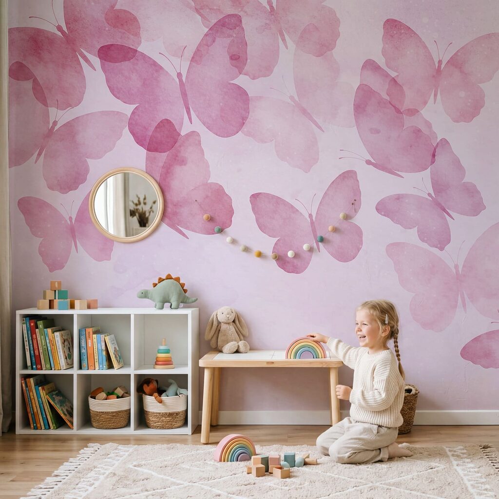 Vlinders langs zachte verfwolken — interieur 1