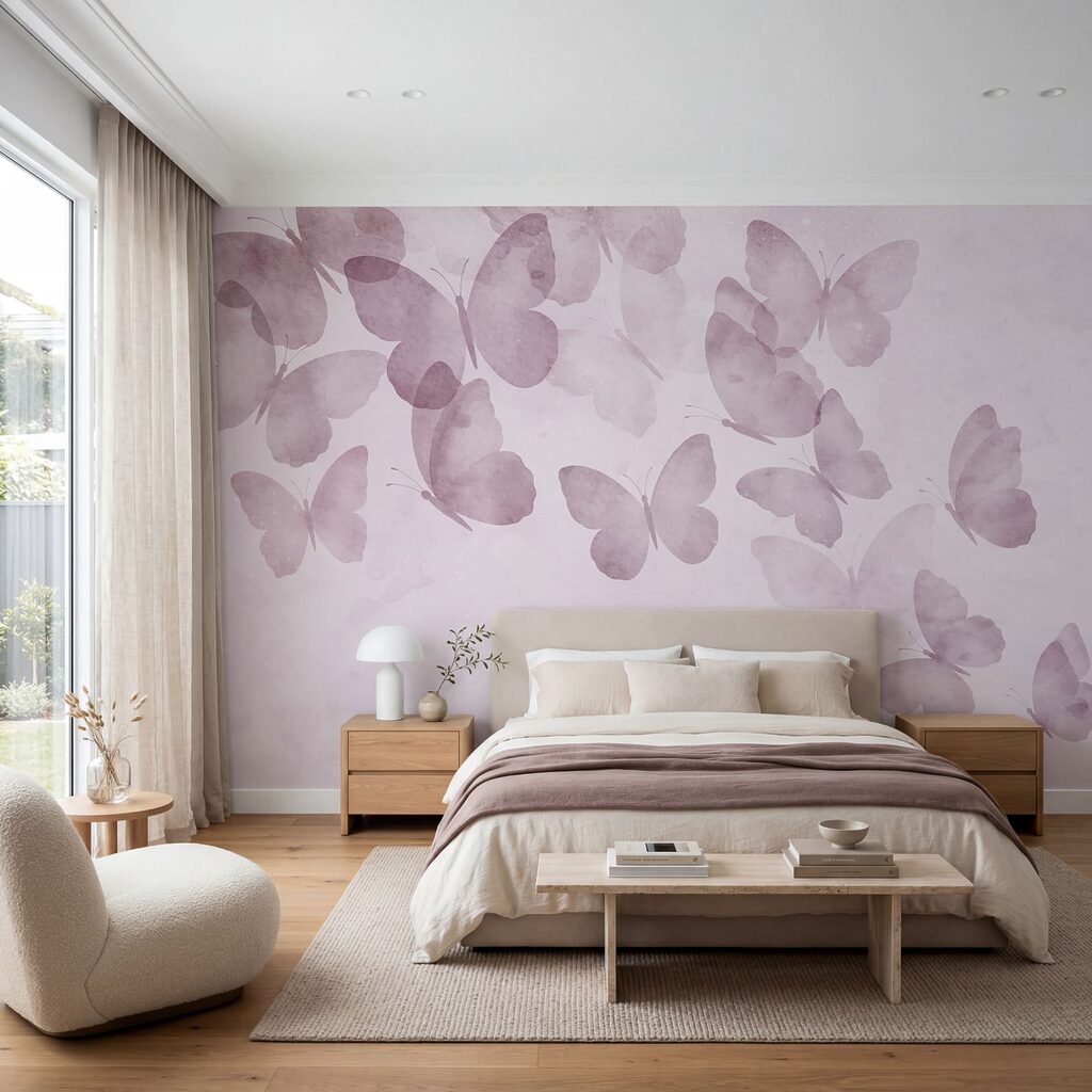 Vlinders langs zachte verfwolken — interieur 1