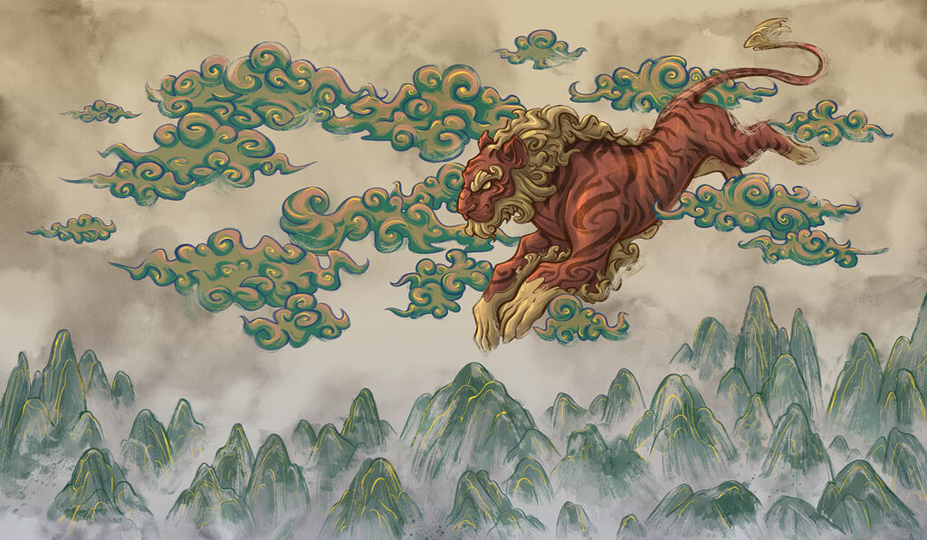 Tijger op geschilderde wolken — volledig ontwerp