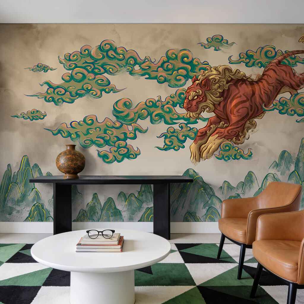Tijger op geschilderde wolken — interieur 3