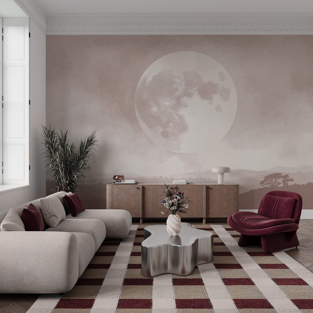 De maan aan de hemel in een interieur